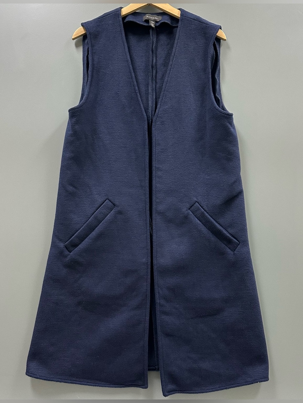 Halogen Longline Open Front Sweater Vest Knit Blue Wool Women’s Long One Size